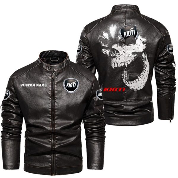 Custom Name Kioti Skull Leather Jacket - Personalized Logo Car Motorcycle Model - Image 3