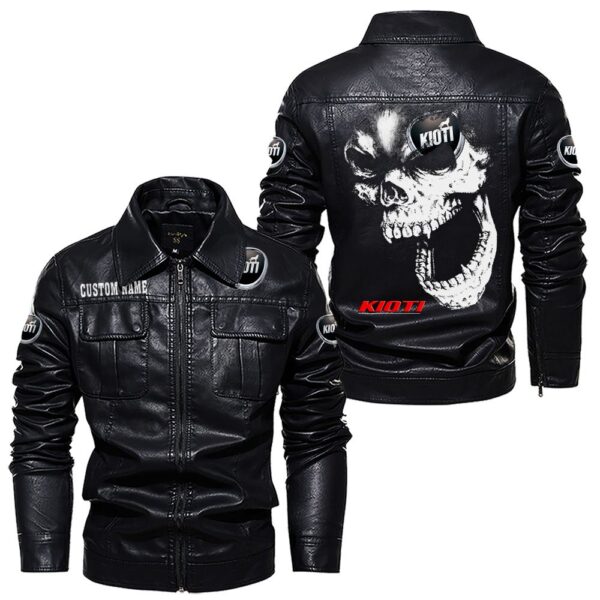 Custom Name Kioti Skull Leather Jacket - Personalized Logo Car Motorcycle Model - Image 7