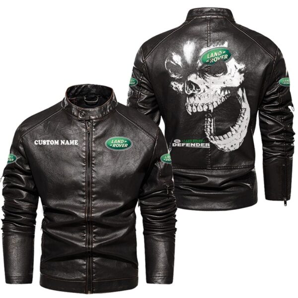 Custom Name Land Rover Defender Skull Skull Leather Jacket - Personalized Logo Car Motorcycle Model - Image 3
