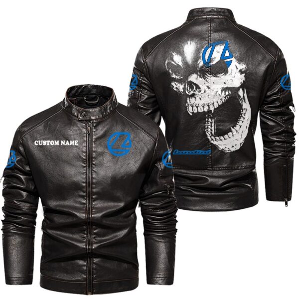 Custom Name Landini Skull Skull Leather Jacket - Personalized Logo Car Motorcycle Model - Image 3
