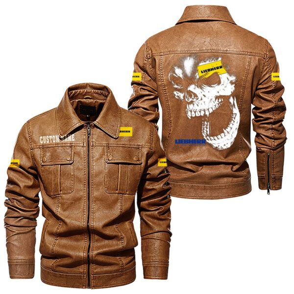Custom Name Liebherr Skull Skull Leather Jacket - Personalized Logo Car Motorcycle Model - Image 8