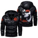 Custom Name Royal Enfield Skull Leather Jacket - Personalized Logo Car Motorcycle Model