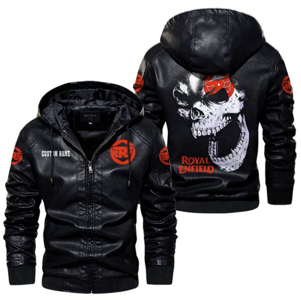 Custom Name Royal Enfield Skull Leather Jacket - Personalized Logo Car Motorcycle Model - Image 5