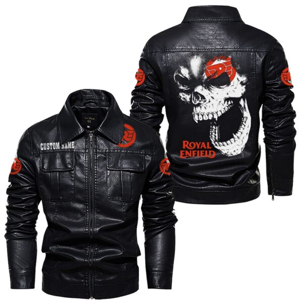 Custom Name Royal Enfield Skull Leather Jacket - Personalized Logo Car Motorcycle Model - Image 7
