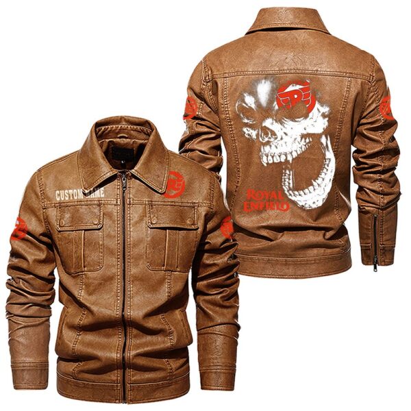 Custom Name Royal Enfield Skull Leather Jacket - Personalized Logo Car Motorcycle Model - Image 8