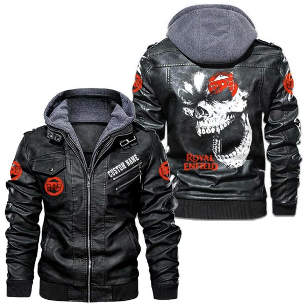 Custom Name Royal Enfield Skull Leather Jacket - Personalized Logo Car Motorcycle Model