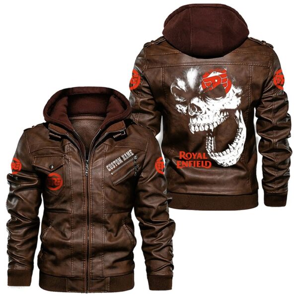 Custom Name Royal Enfield Skull Leather Jacket - Personalized Logo Car Motorcycle Model - Image 2