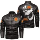 Custom Name Royal Enfield Skull Leather Jacket - Personalized Logo Car Motorcycle Model