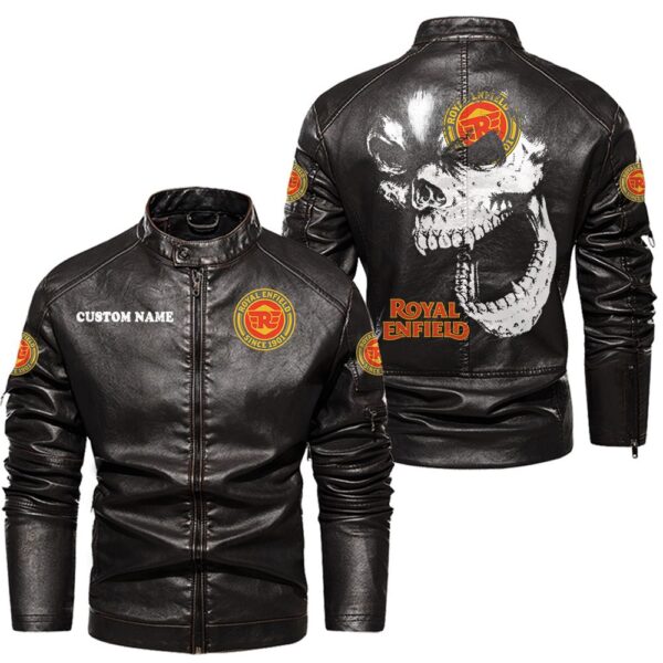 Custom Name Royal Enfield Skull Leather Jacket - Personalized Logo Car Motorcycle Model - Image 3