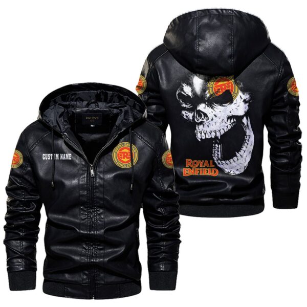 Custom Name Royal Enfield Skull Leather Jacket - Personalized Logo Car Motorcycle Model - Image 5