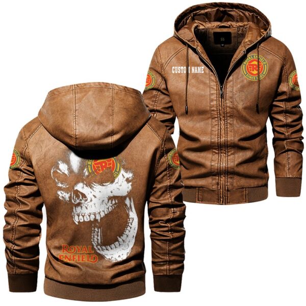Custom Name Royal Enfield Skull Leather Jacket - Personalized Logo Car Motorcycle Model - Image 6