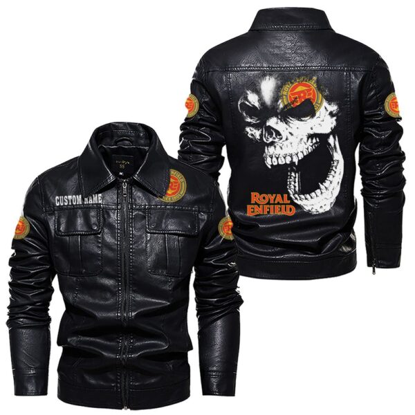 Custom Name Royal Enfield Skull Leather Jacket - Personalized Logo Car Motorcycle Model - Image 7