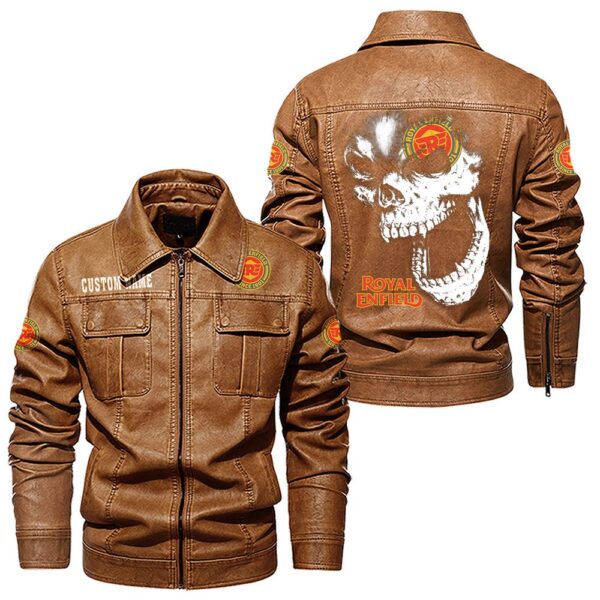 Custom Name Royal Enfield Skull Leather Jacket - Personalized Logo Car Motorcycle Model - Image 8