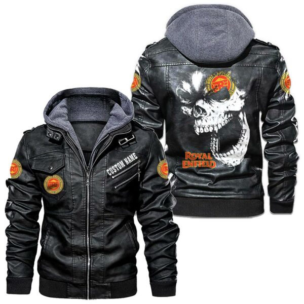 Custom Name Royal Enfield Skull Leather Jacket - Personalized Logo Car Motorcycle Model
