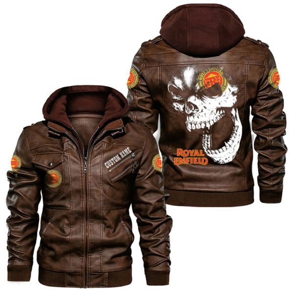 Custom Name Royal Enfield Skull Leather Jacket - Personalized Logo Car Motorcycle Model - Image 2