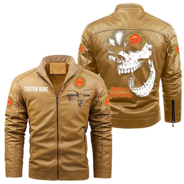 Custom Name Royal Enfield Skull Leather Jacket - Personalized Logo Car Motorcycle Model - Image 10