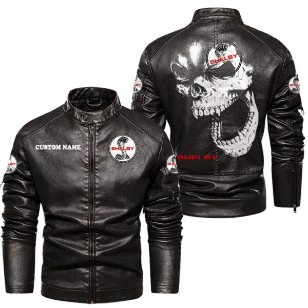 Custom Name Shelby Skull Leather Jacket - Personalized Logo Car Motorcycle Model - Image 3