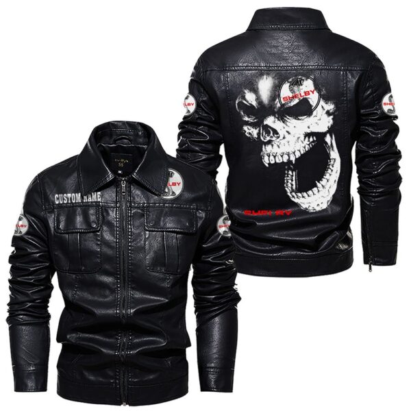 Custom Name Shelby Skull Leather Jacket - Personalized Logo Car Motorcycle Model - Image 7