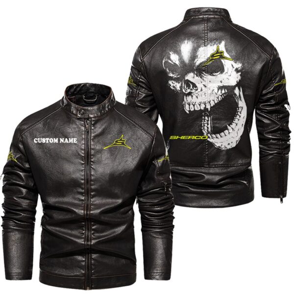 Custom Name Sherco Skull Leather Jacket - Personalized Logo Car Motorcycle Model - Image 3