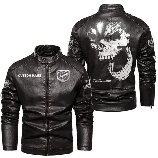 Custom Name Viper Skull Leather Jacket - Personalized Logo Car Motorcycle Model - Image 3