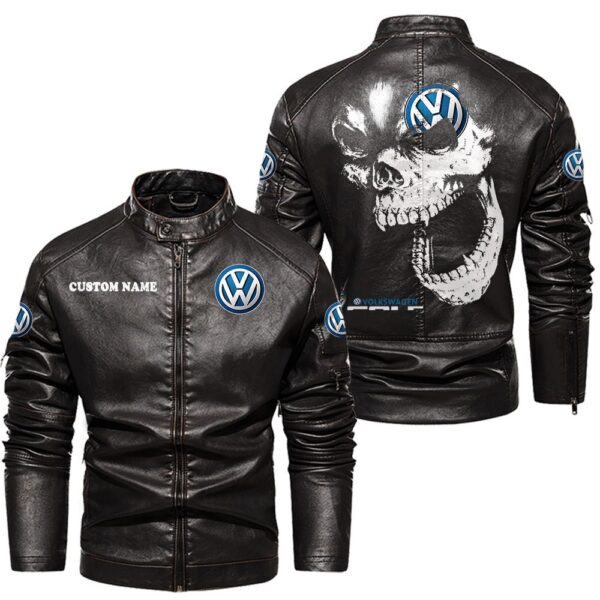 Custom Name Volkswagen Golf Skull Leather Jacket - Personalized Logo Car Motorcycle Model - Image 3