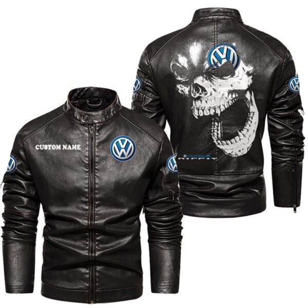 Custom Name Volkswagen Passat Skull Leather Jacket - Personalized Logo Car Motorcycle Model - Image 3