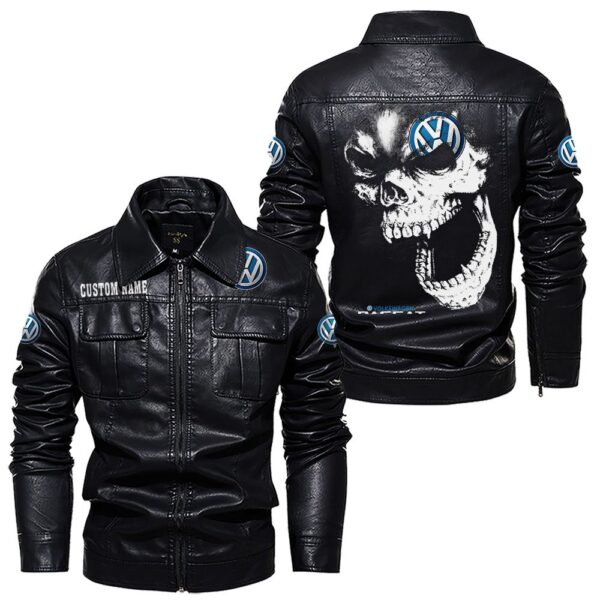 Custom Name Volkswagen Passat Skull Leather Jacket - Personalized Logo Car Motorcycle Model - Image 7