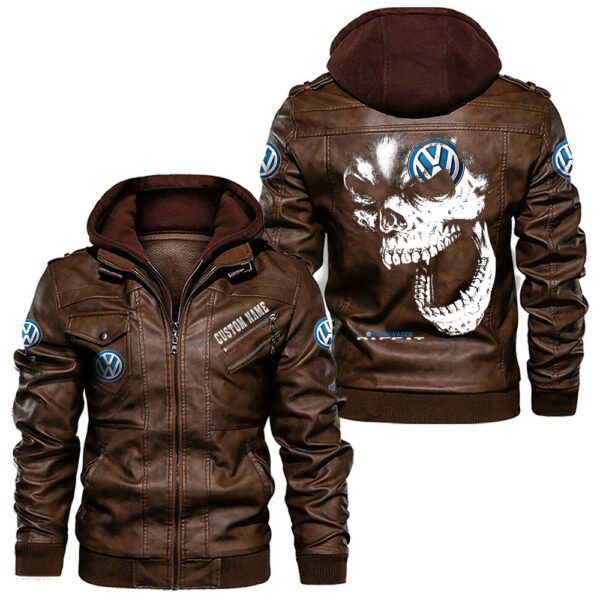 Custom Name Volkswagen Passat Skull Leather Jacket - Personalized Logo Car Motorcycle Model - Image 2