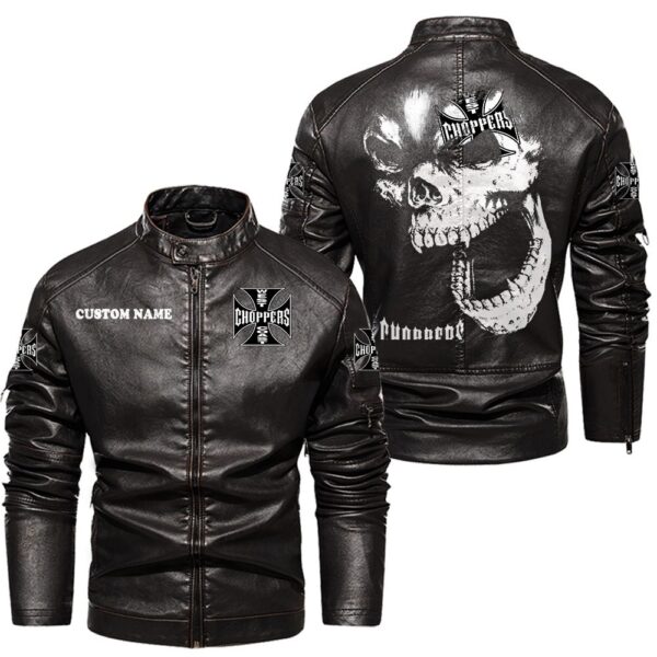Custom Name West Coast Choppers Skull Leather Jacket - Personalized Logo Car Motorcycle Model - Image 3