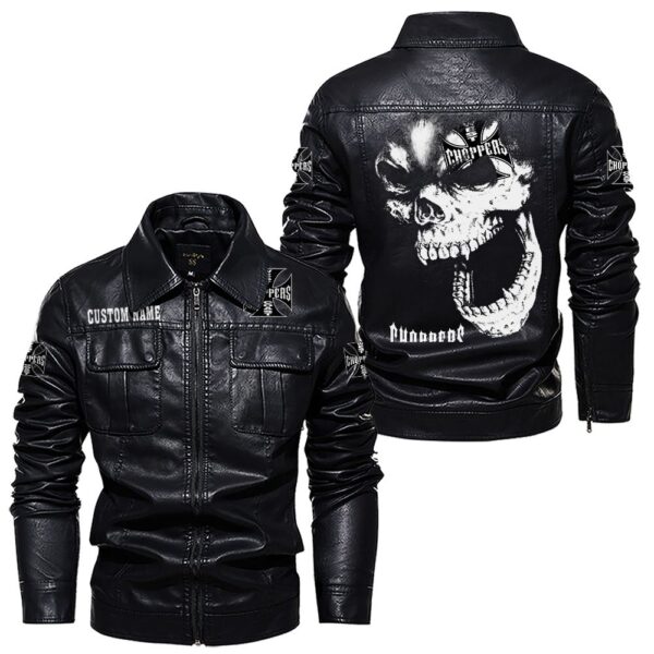 Custom Name West Coast Choppers Skull Leather Jacket - Personalized Logo Car Motorcycle Model - Image 7