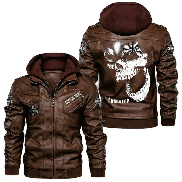 Custom Name West Coast Choppers Skull Leather Jacket - Personalized Logo Car Motorcycle Model - Image 2