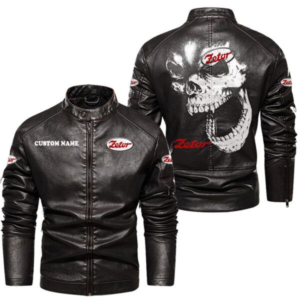 Custom Name Zetor Skull Leather Jacket - Personalized Logo Car Motorcycle Model - Image 3