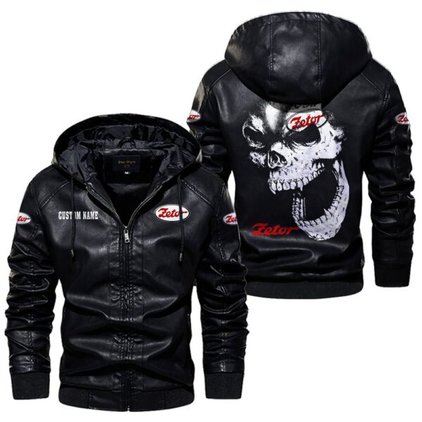 Custom Name Zetor Skull Leather Jacket - Personalized Logo Car Motorcycle Model - Image 5