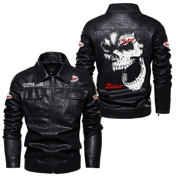 Custom Name Zetor Skull Leather Jacket - Personalized Logo Car Motorcycle Model - Image 7