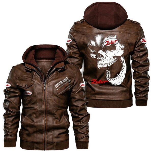 Custom Name Zetor Skull Leather Jacket - Personalized Logo Car Motorcycle Model - Image 2