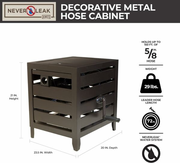 AMES NeverLeak Hose Cabinet, 150-Foot Capacity, Auto-Track Reel, Weather Resistant, Black - Image 2