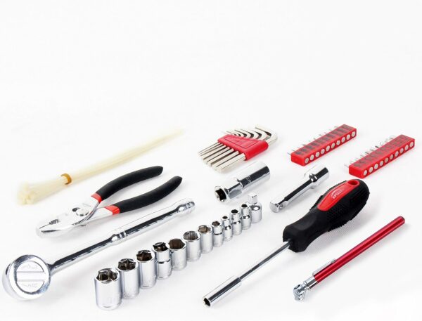 Apollo Tools 56-Piece SAE Compact Auto Tool Set with Zippered Case for Car and Motorcycle Repair - Red - Image 2
