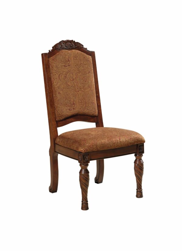 Ashley North Shore Upholstered Arm Chair Set - Dark Brown, Old World Design, Cotton/Viscose Paisley Upholstery, Dining Room Chairs