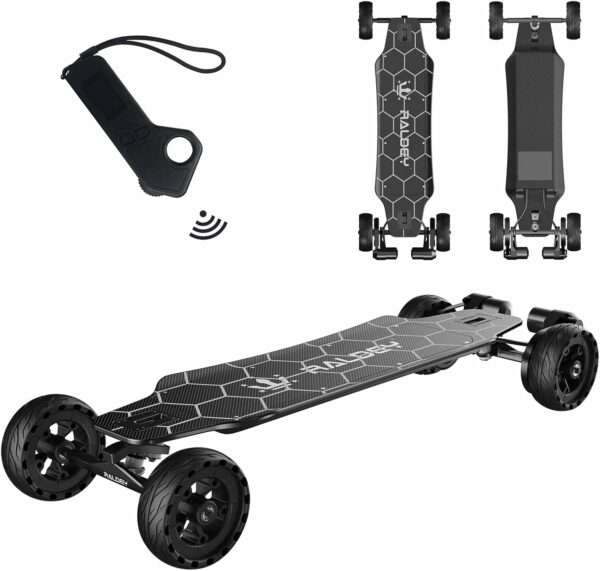 AT V.2 Carbon Fiber All-Terrain Electric Skateboard, 28MPH, 19-Mile Range, 3000W Dual Motor, Black, for Adults & Teens
