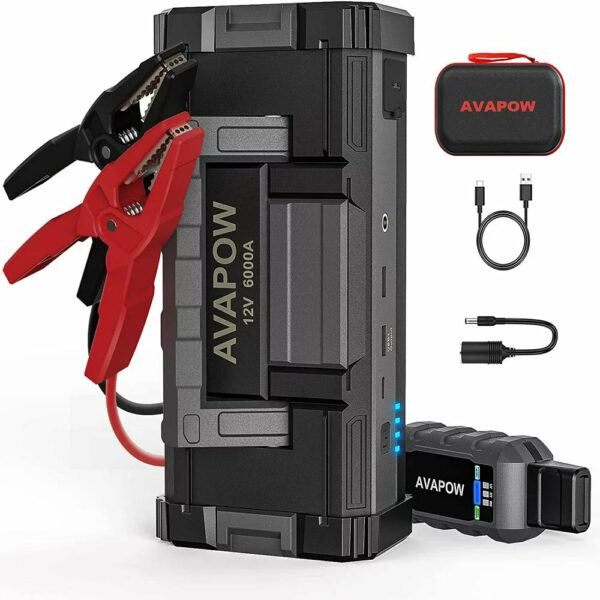 AVAPOW 6000A Car Jump Starter with Dual USB Quick Charge & LED Light for Gas & Diesel Engines