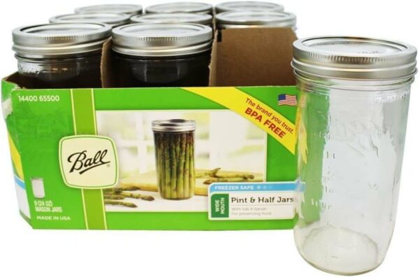 Ball 24 Oz Wide Mouth Glass Mason Jars with Lids, 9 Pack, Freezer Safe, Ideal for Canning