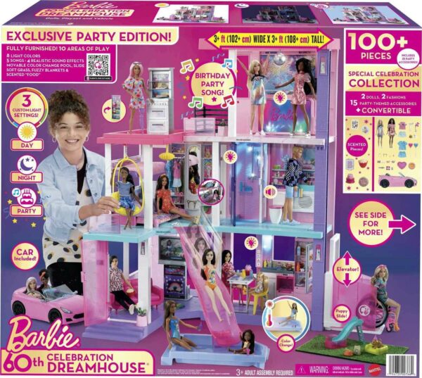 Barbie 60th Anniversary DreamHouse Playset with 2 Dolls, Car, and 100+ Accessories - Image 6
