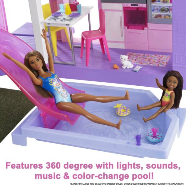 Barbie 60th Anniversary DreamHouse Playset with 2 Dolls, Car, and 100+ Accessories - Image 4