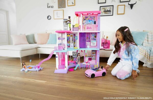 Barbie 60th Anniversary DreamHouse Playset with 2 Dolls, Car, and 100+ Accessories - Image 2