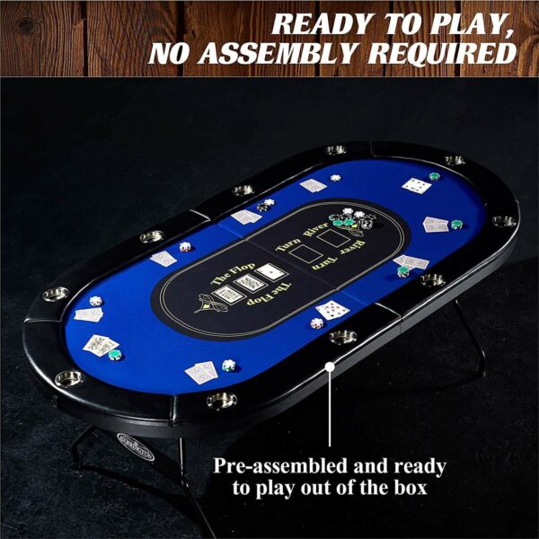 Barrington 10 Player Blue Poker Table with Metal Frame & Cup Holders - No Assembly Required - Image 7