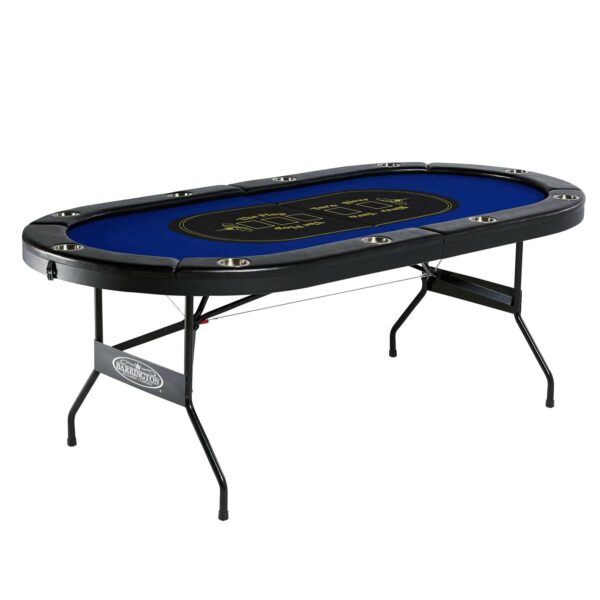 Barrington 10 Player Blue Poker Table with Metal Frame & Cup Holders - No Assembly Required