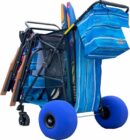 Beach Cart Deluxe Folding Utility Wagon - Heavy Duty, 13" Balloon Wheels, Removable Bag, Blue Striped, Holds 4 Chairs & Umbrella
