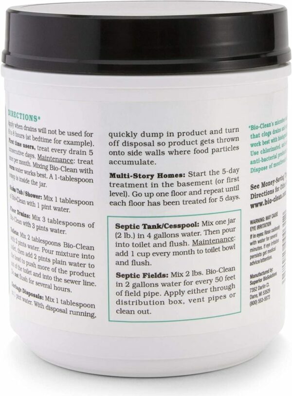 Bio-Clean Natural Drain Cleaner 2lb - Enzyme-Based, Eco-Friendly, 100 Treatments, Safe for Septic & Grease Traps - Image 2