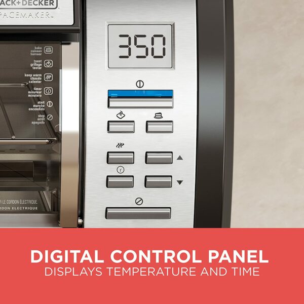 BLACK+DECKER SpaceMaker Under-Cabinet Toaster Oven, 9" Pizza Capacity, Digital Controls, Black/Stainless Steel - Image 3