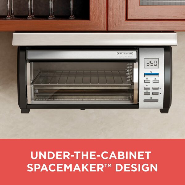 BLACK+DECKER SpaceMaker Under-Cabinet Toaster Oven, 9" Pizza Capacity, Digital Controls, Black/Stainless Steel - Image 2